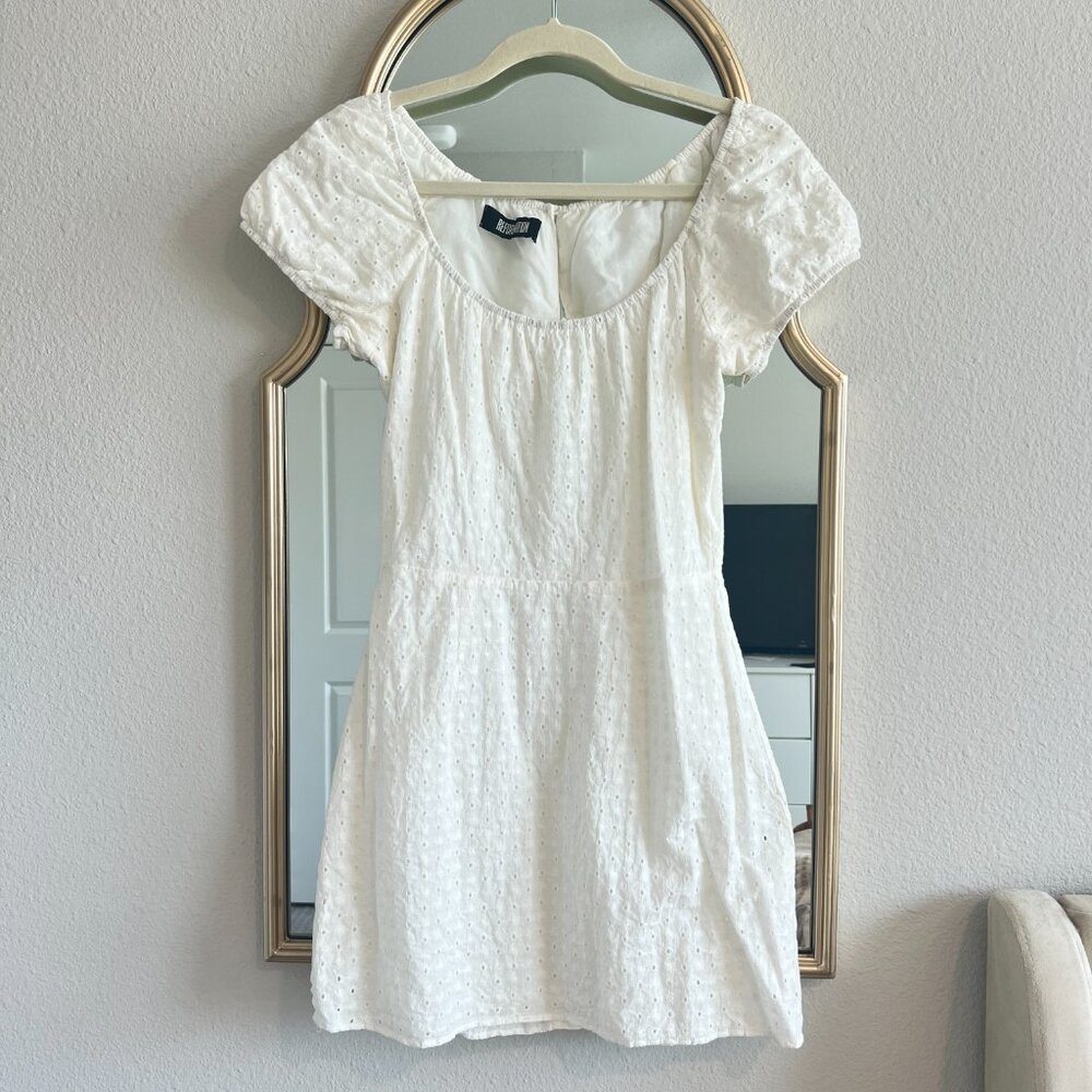 Reformation Mini Dress Women's Size 6 Ivory White Eyelet Bridal Tencel Milkmaid